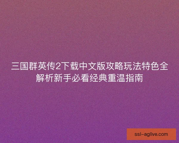 三国群英传2下载中文版攻略玩法特色全解析新手必看经典重温指南